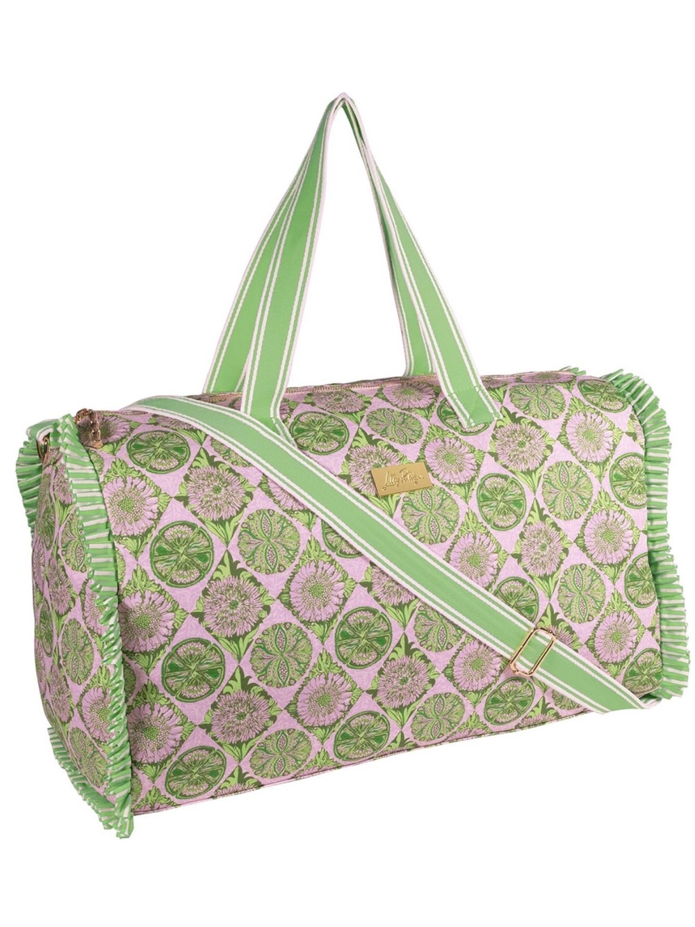 Lilly Pulitzer Pink & Green Weekender Duffel Travel Bag Ruffle Details - New